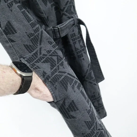 Free People Longline Denim Vest Womens XS Gray Aztec Belted Boho Southwestern - Picture 10 of 16